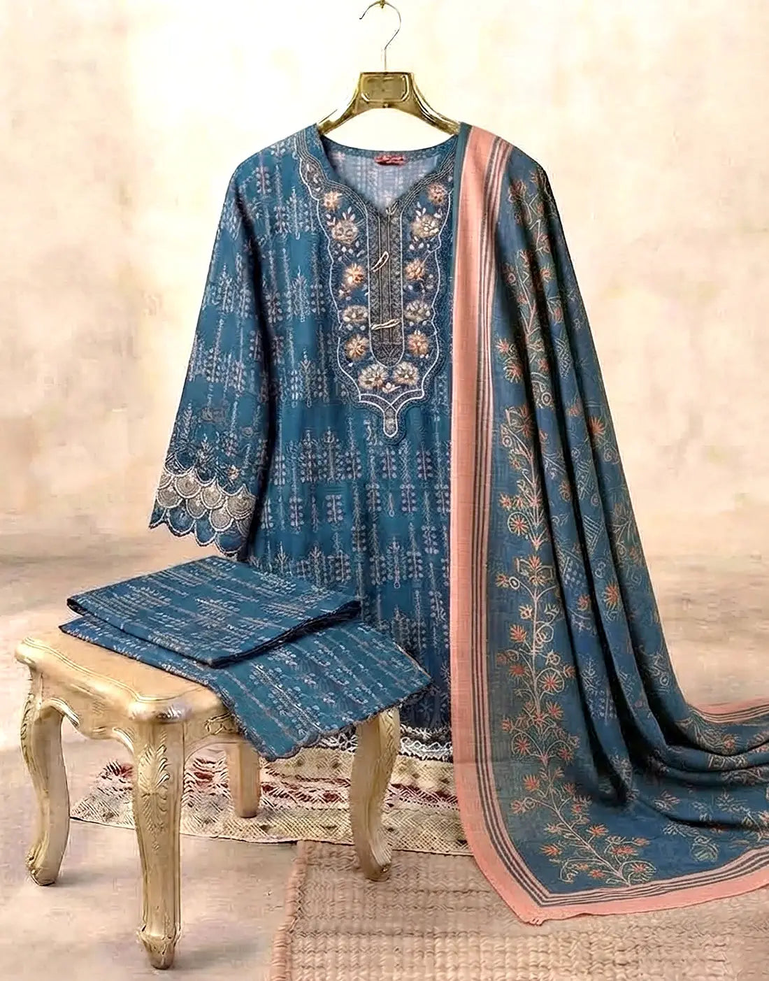 Readymade 3-Piece Embroidered Cotton Party Wear Suit