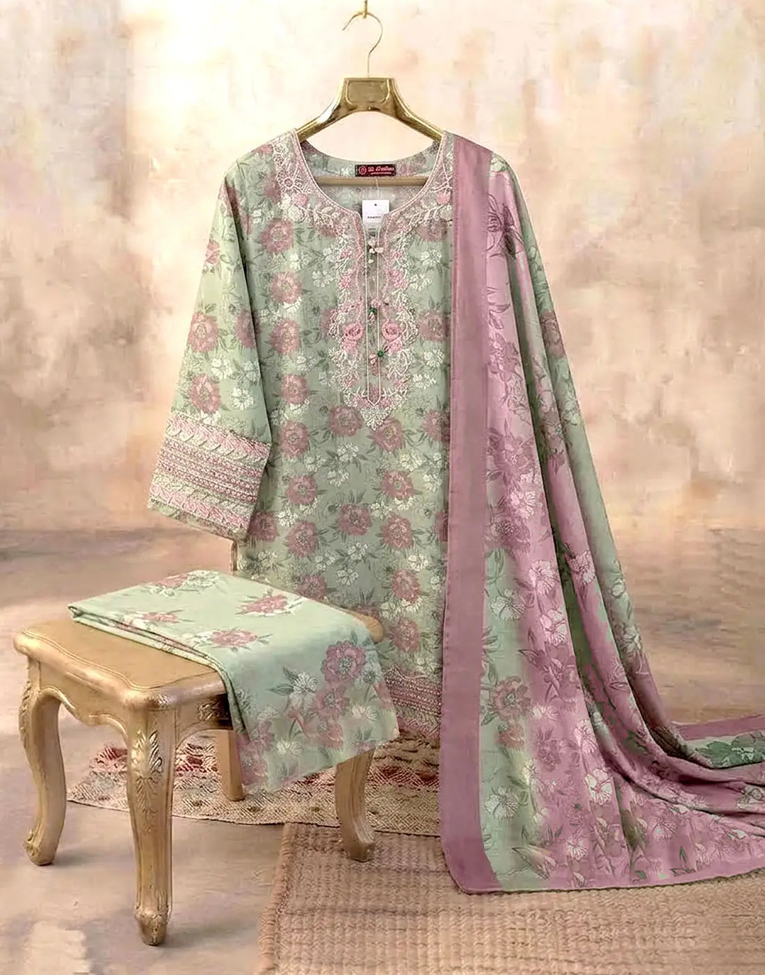 Stitched 3-Piece Embroidered Cotton Lawn Party Wear Dress