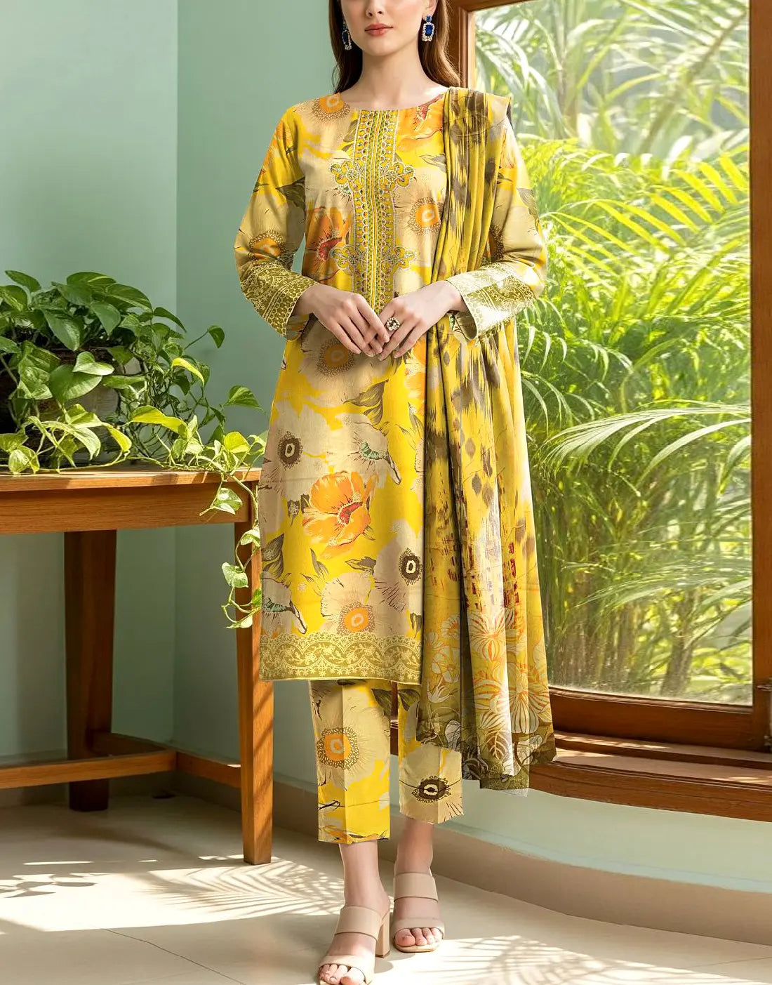 All-Over Digital Print Embroidered Karandi Dress for Winter Season