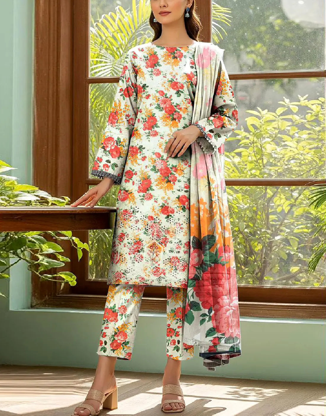 All-Over Digital Print Embroidered Karandi Dress for Winter Season