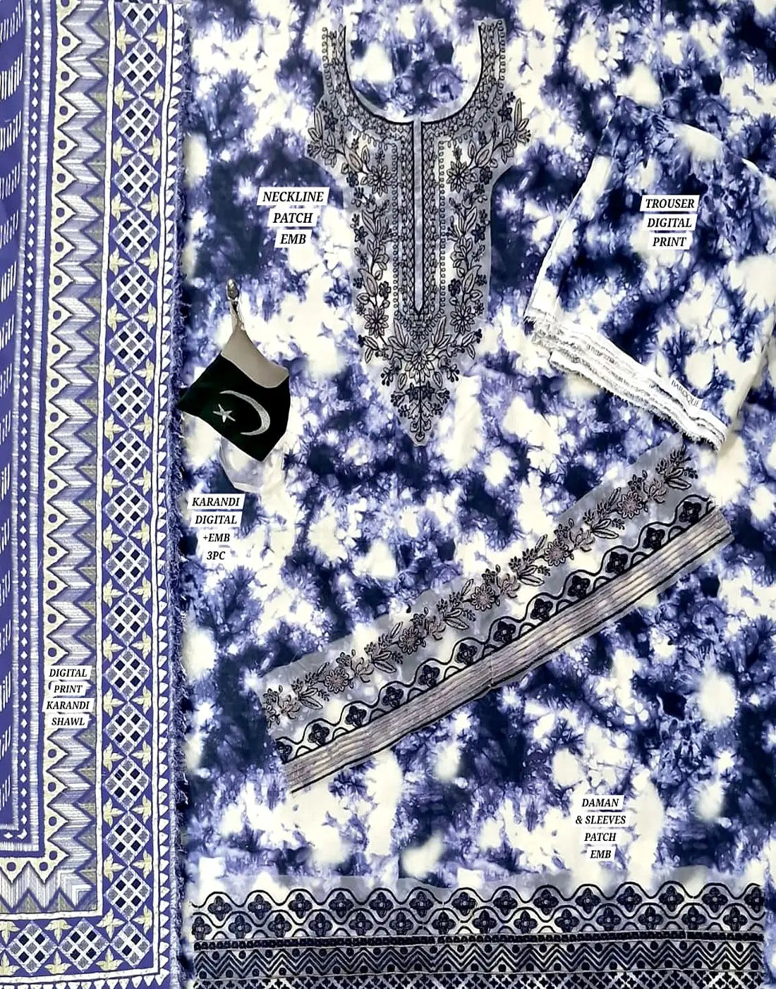 All-Over Digital Print Embroidered Karandi Dress for Women