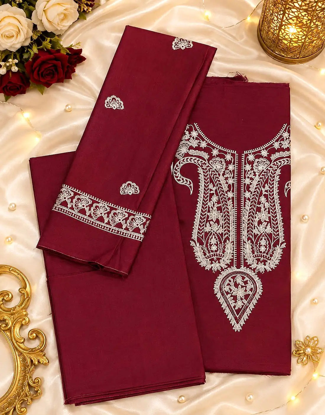 Decent 2-Piece Kashmiri Embroidered Khaddar Winter Dress for Girls