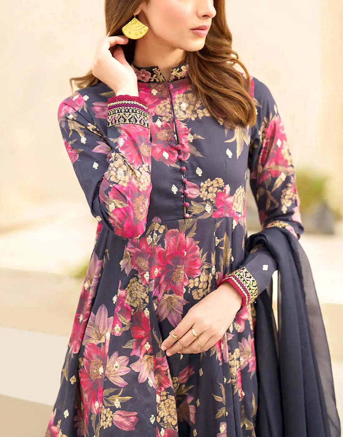 Adorable Embroidered EID Lawn Dress for Girls with Emb. Silk Dupatta