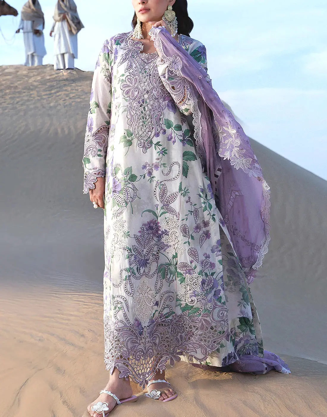 All-Over Print Cut-Work Embroidered Lawn Dress with Emb. Chiffon Dupatta