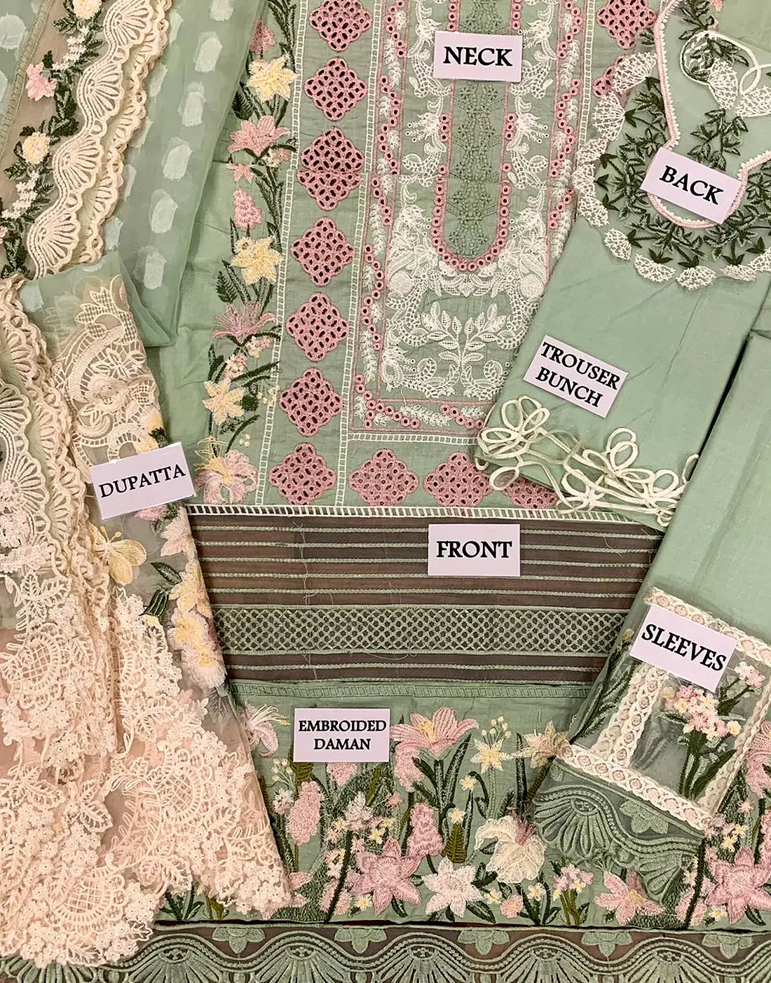 Luxury Schiffli Embroidered Mint Green Lawn Dress for Summer Party Wear