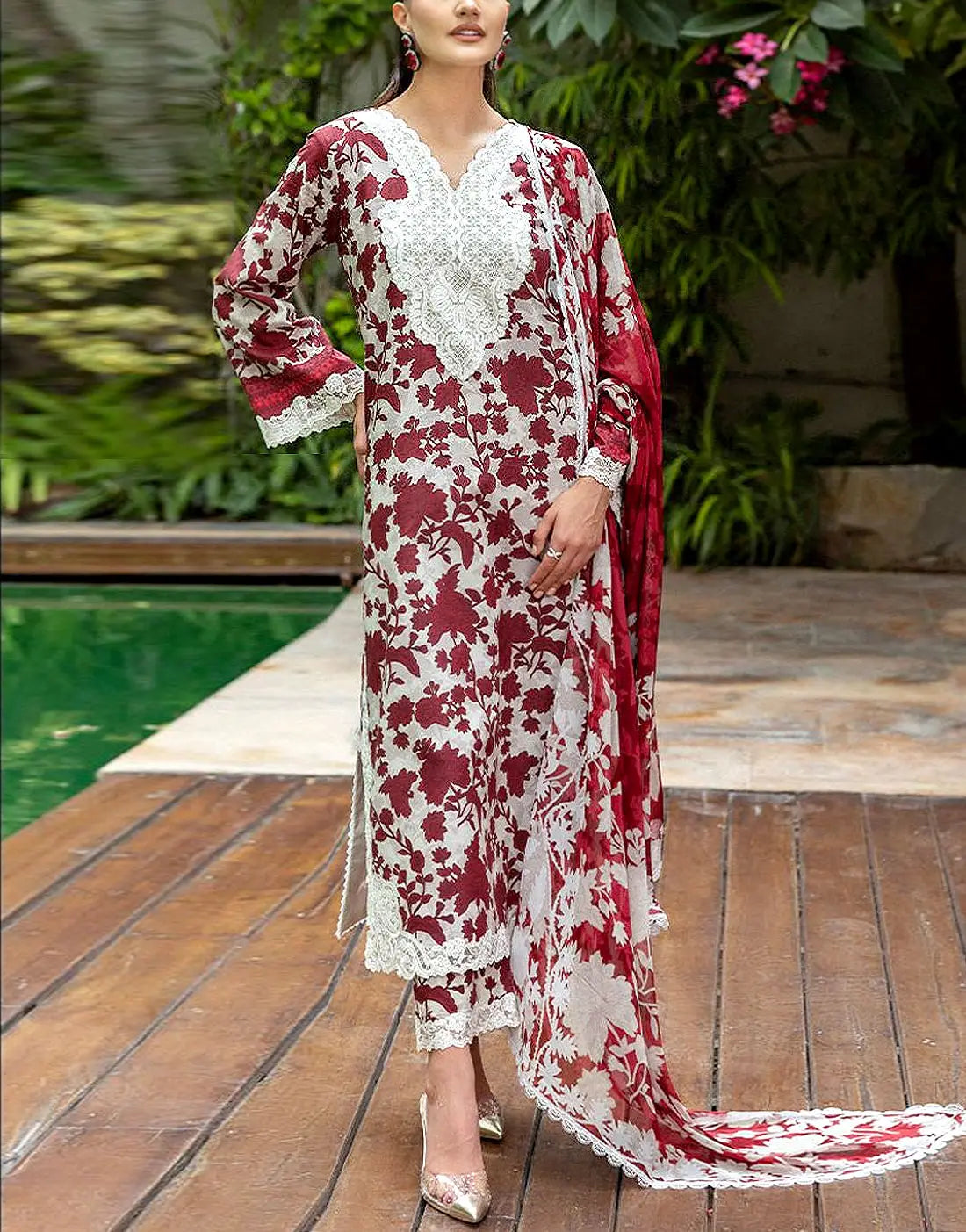 All-Over Print Embroidered Lawn Dress with Chiffon Dupatta