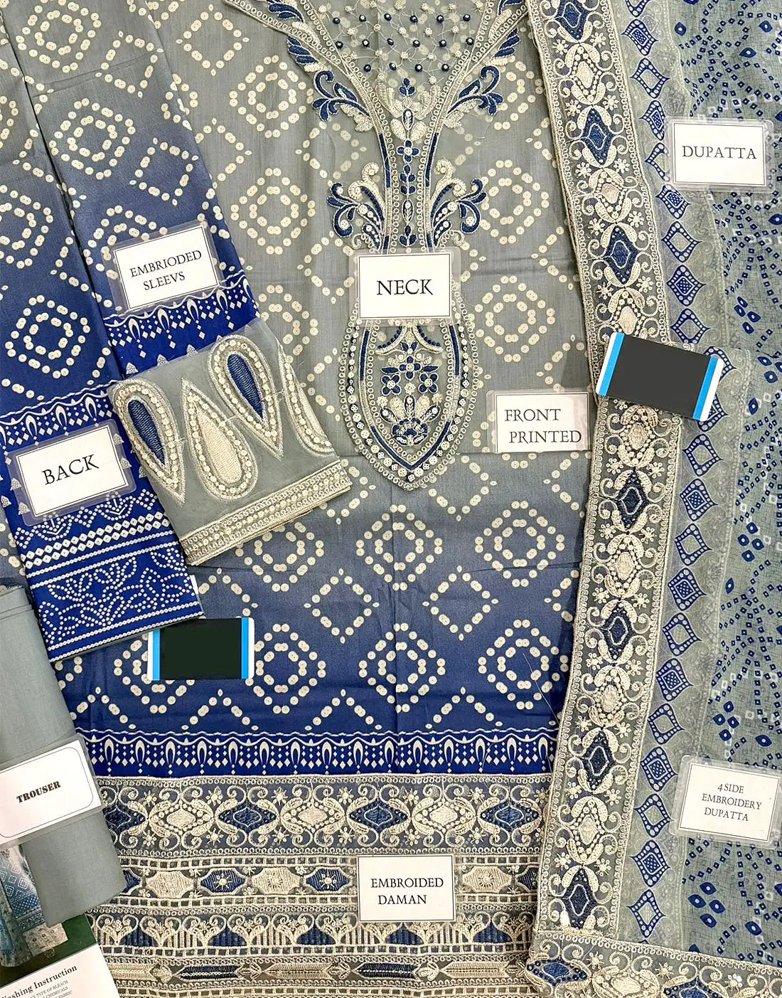 Heavy Embroidered Chunri Print Lawn Dress Design with 4-Side Emb. Chiffon Dupatta