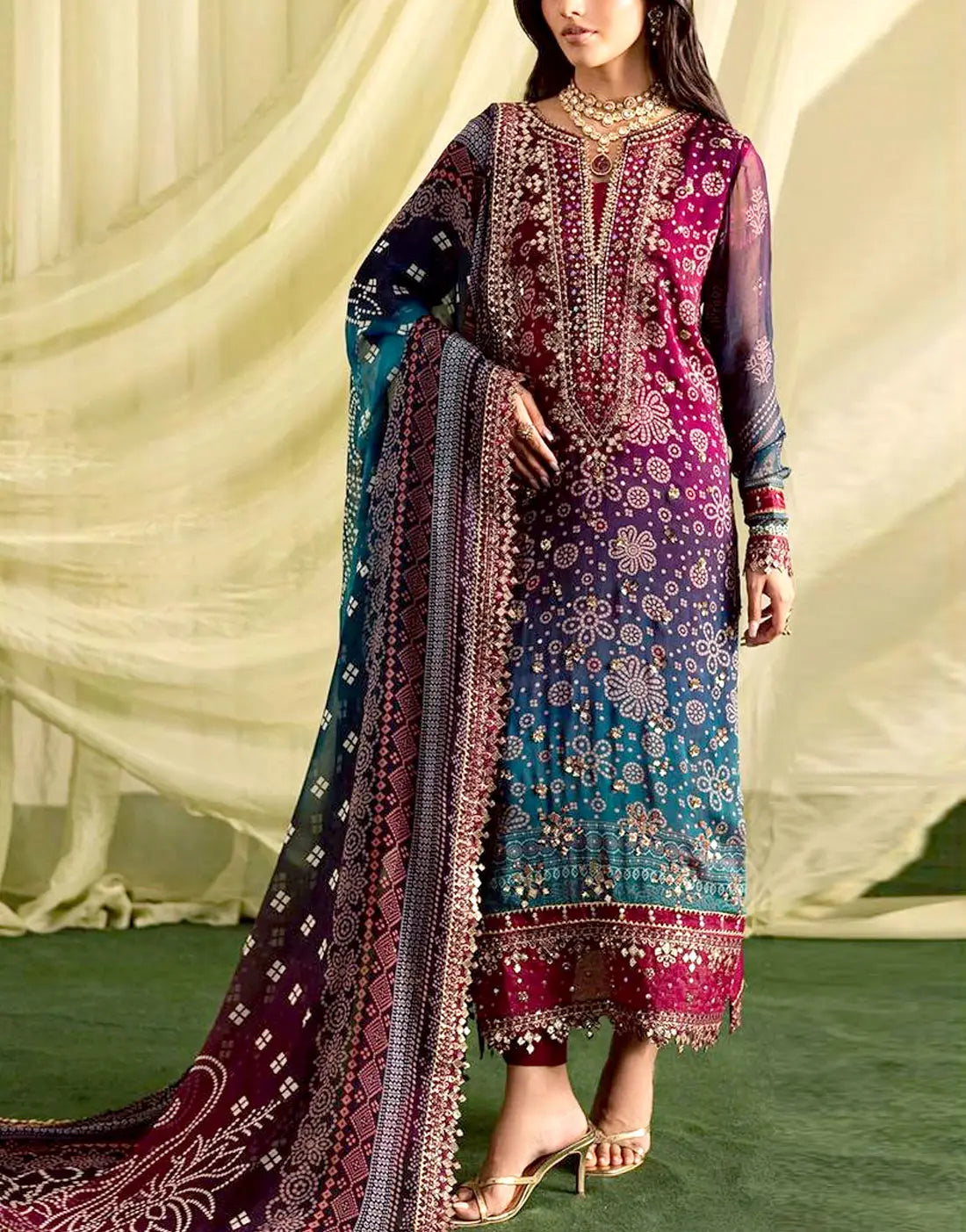 Bundle of 3 Embroidered 3-Piece Lawn Suits Wholesale