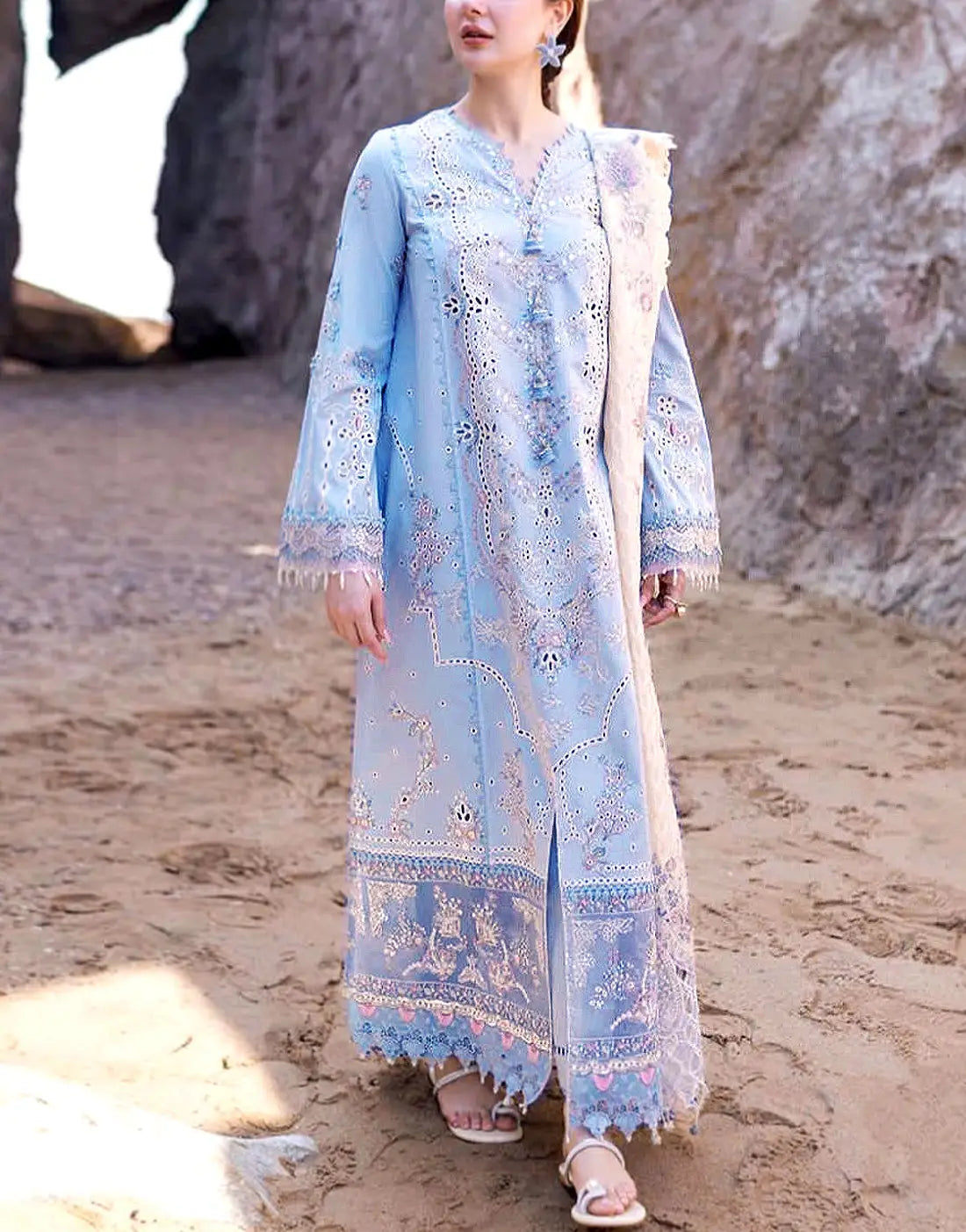 Luxury Schiffli Embroidered EID Lawn Dress with Emb. Chiffon Dupatta