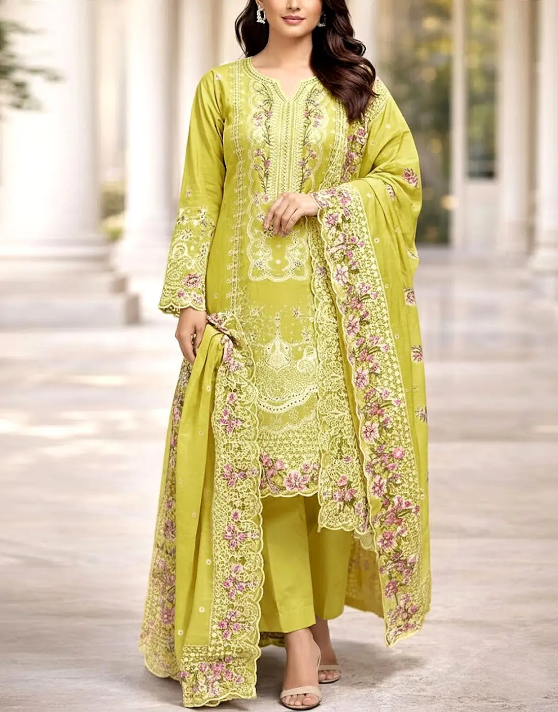 Luxury Schiffli Embroidered EID Lawn Dress with Emb. Chiffon Dupatta