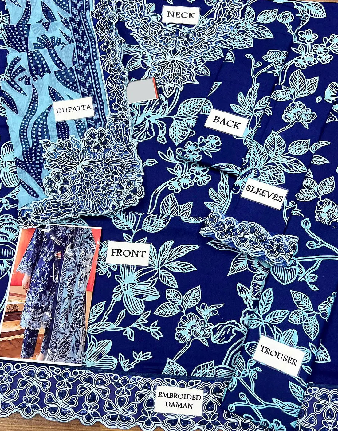 Trendy All-Over Print Embroidered EID Lawn Suit with Emb. Chiffon Dupatta