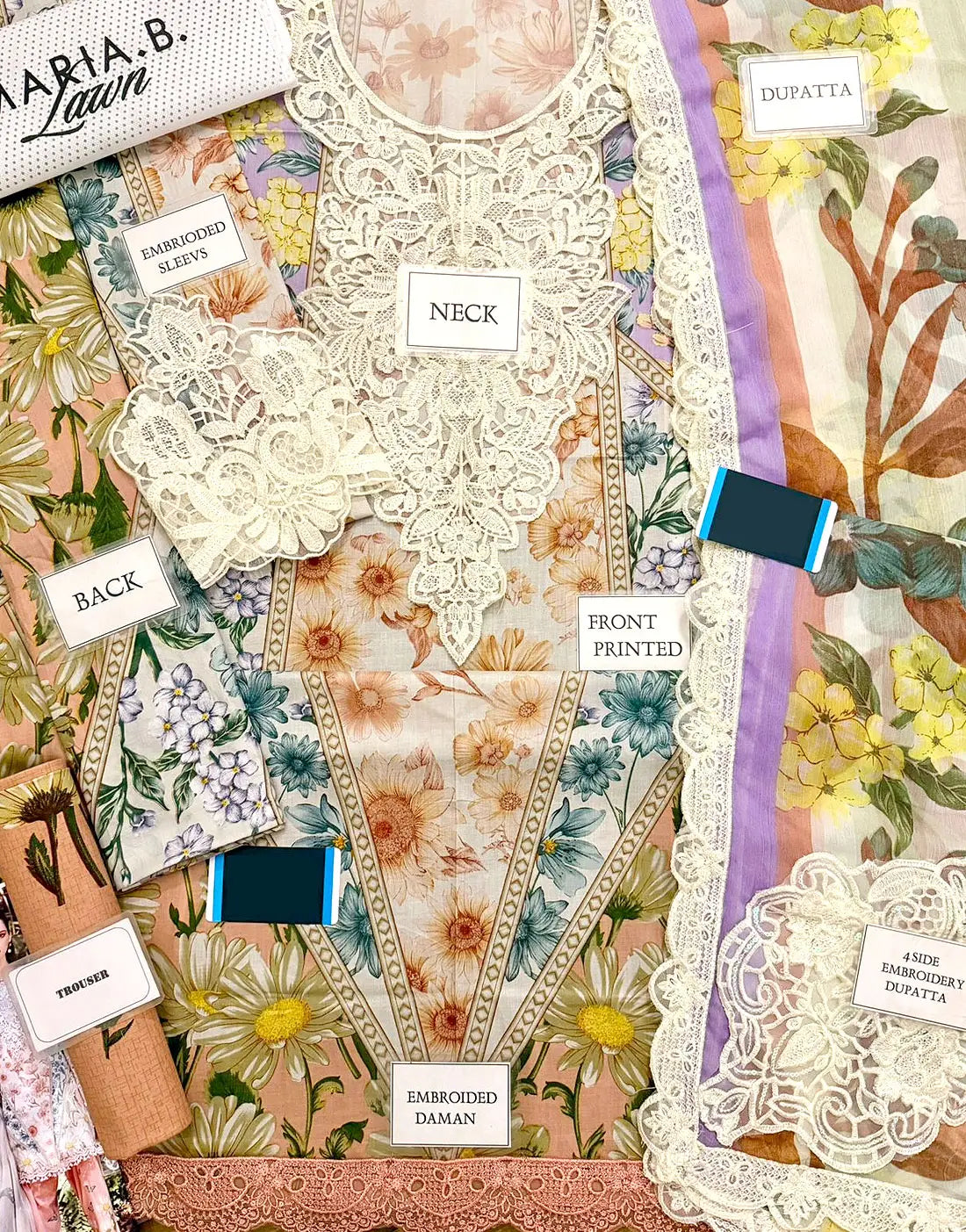 All-Over Floral Print Embroidered EID Lawn Suit with Emb. Chiffon Dupatta