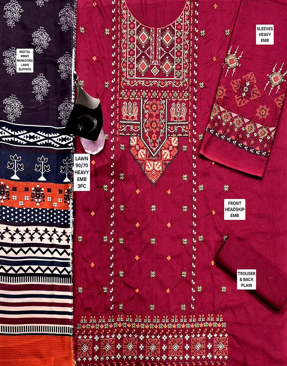 Heavy Embroidered EID Lawn Dress with Digital Print Bana Dora Dupatta