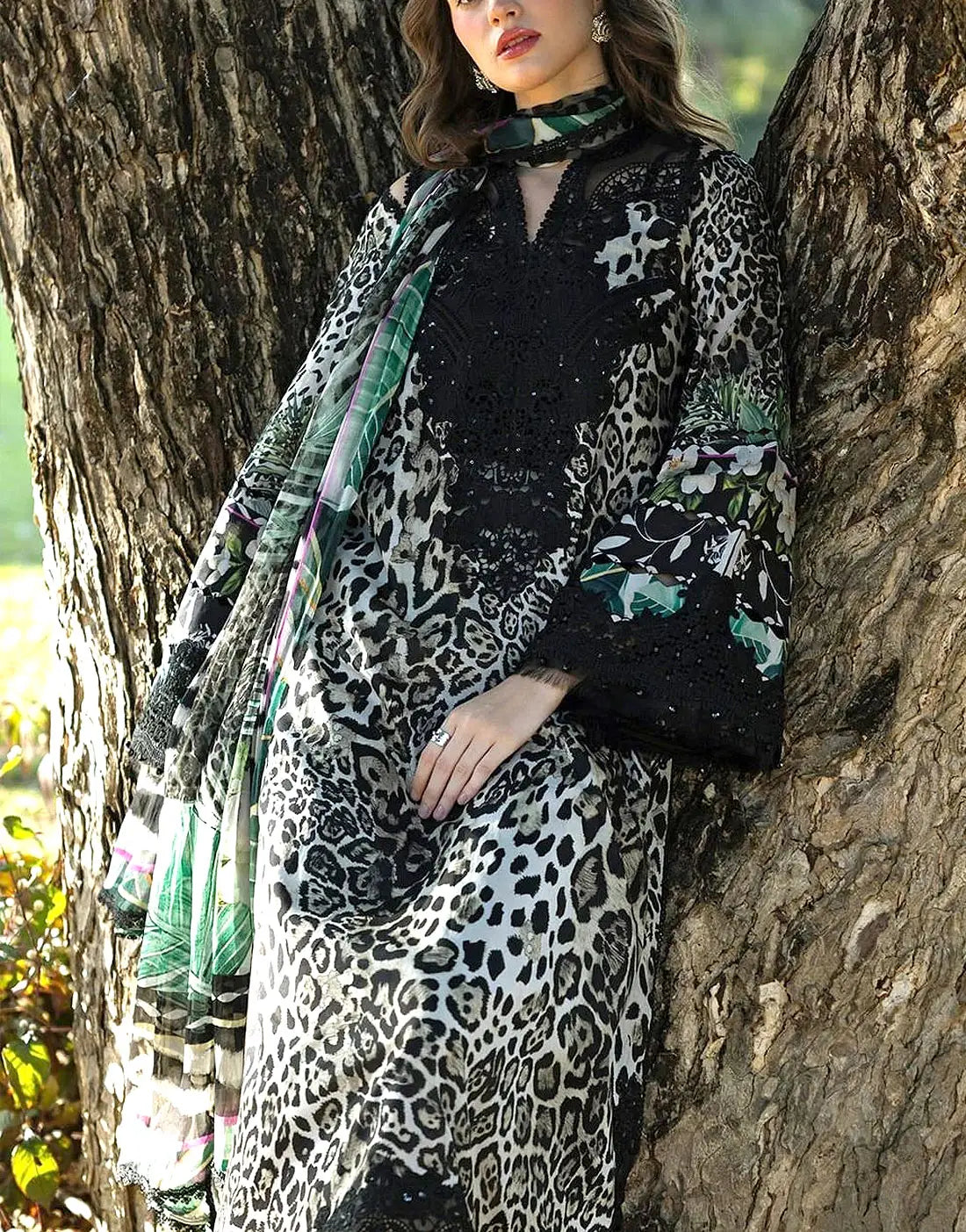 Trendy Digital Leopard Print Embroidered Lawn Dress with Printed Chiffon Dupatta