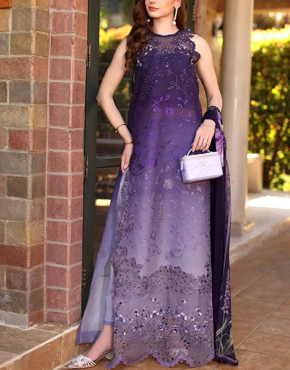 Trendy Ombre Embroidered Purple Lawn Dress with 4-Side Embroidery Chiffon  Dupatta – Best Price Online in Pakistan