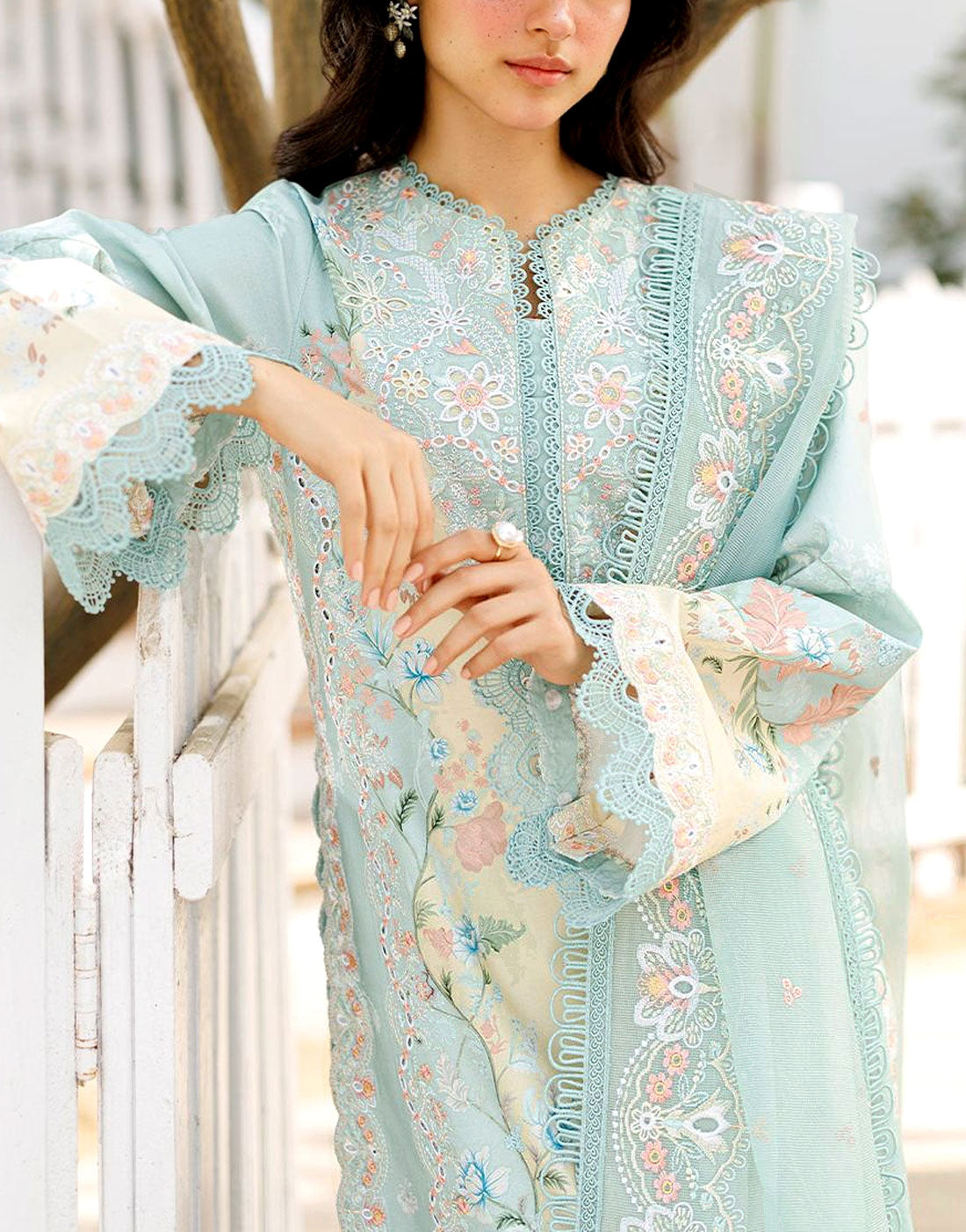 All-Over Print Embroidered Lawn Dress Design with Emb. Chiffon Dupatta