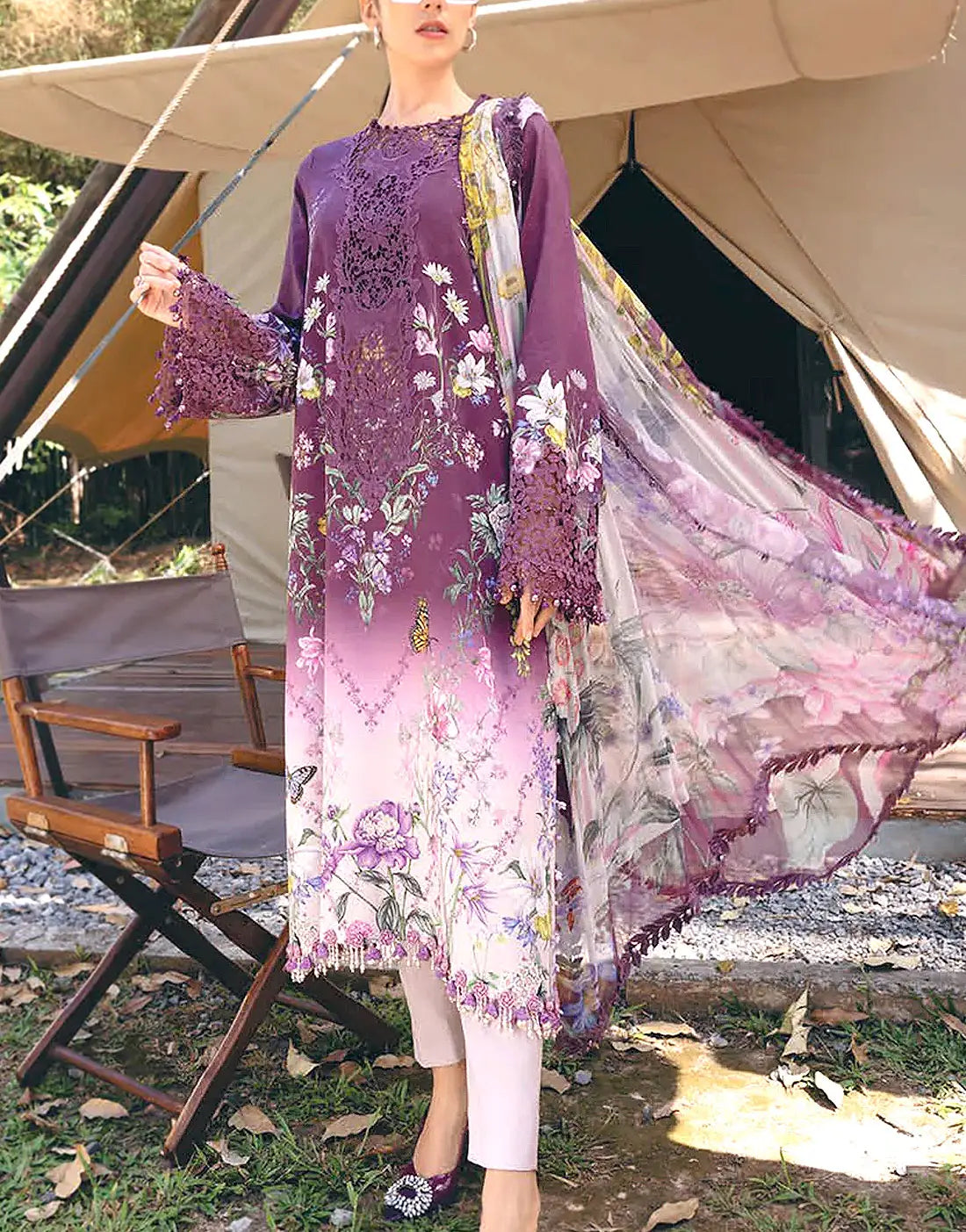 Trendy Embroidered Lawn Dress for Girls with Emb. Chiffon Dupatta