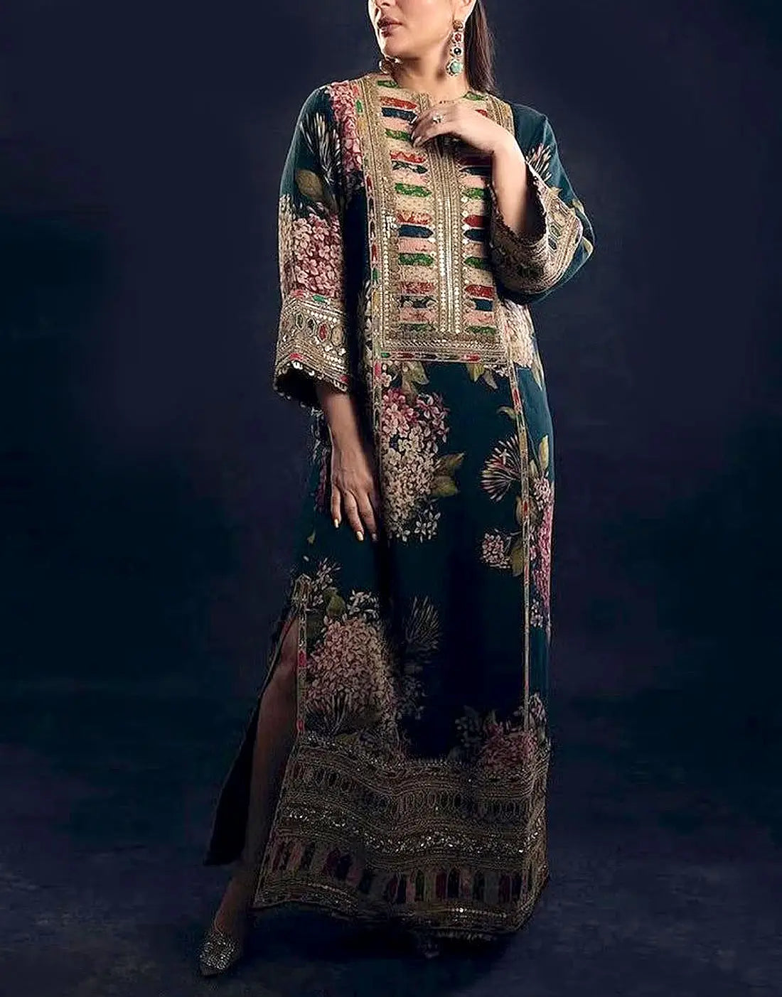 All-Over Print Embroidered Lawn Suit with 4-Side Emb. Chiffon Dupatta
