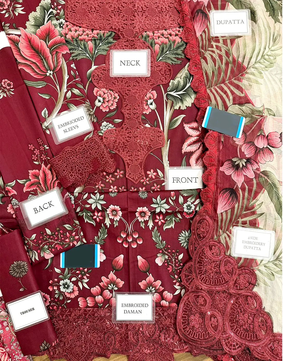 All-Over Floral Print Embroidered Maroon Lawn Dress for EID and Formal Party Wear