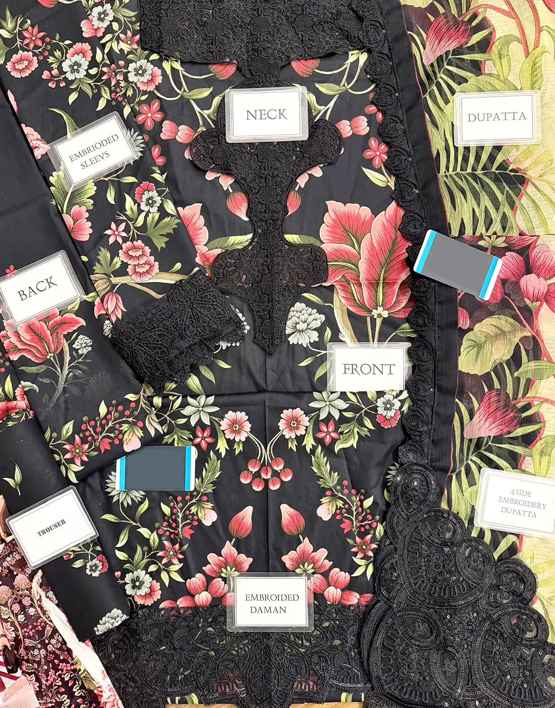 All-Over Floral Print Embroidered Black Lawn Dress for EID and Formal Party Wear