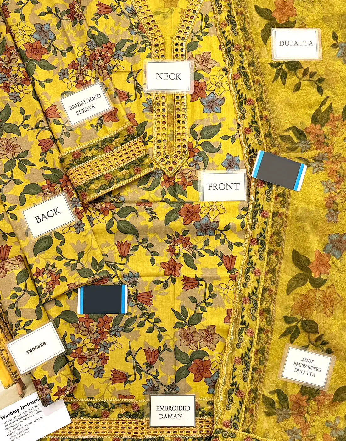 All-Over Print Embroidered Mustard Yellow Lawn Dress for EID & Formal Party Wear