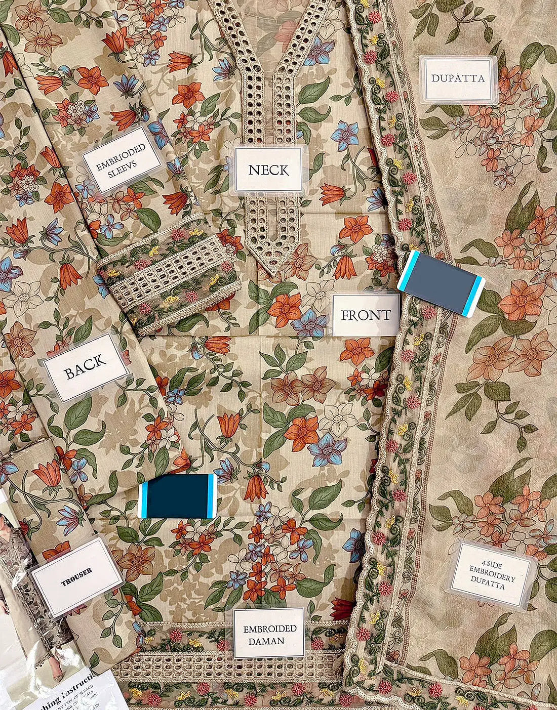 All-Over Print Embroidered Light Taupe Lawn Dress for EID & Formal Party Wear