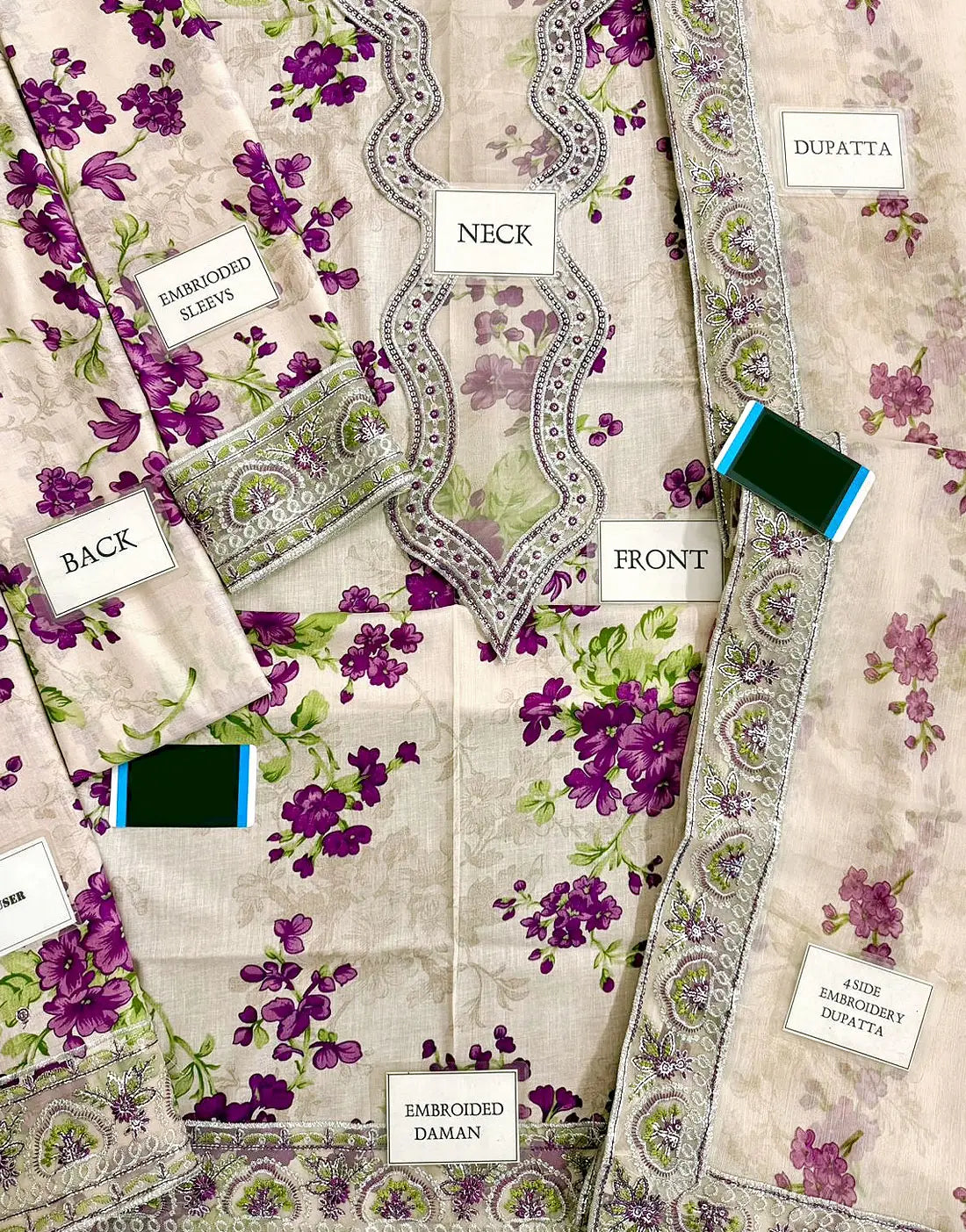 All-Over Print Embroidered EID Lawn Dress with Emb. Chiffon Dupatta