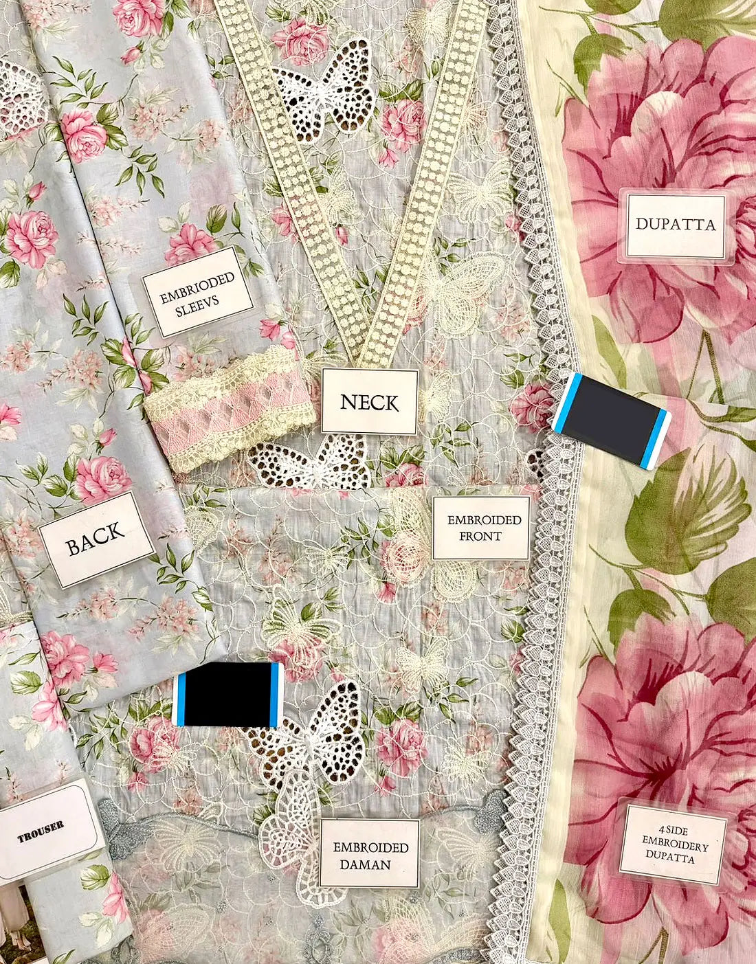 Luxury Butterfly Design Schiffli Embroidered EID Lawn Dress with Emb. Chiffon Dupatta