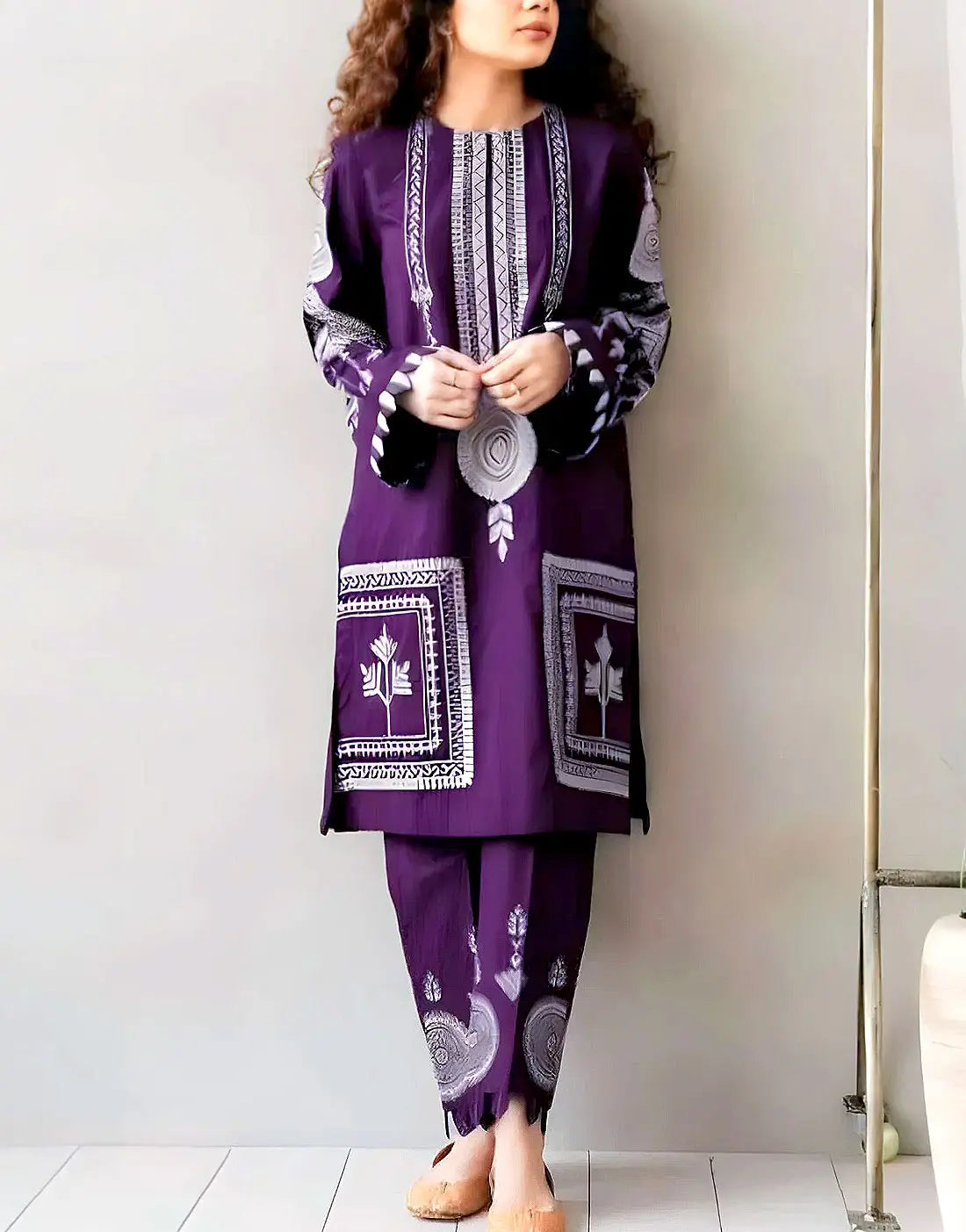 Trendy 2-Piece Embroidered EID Lawn Dress Design for Girls