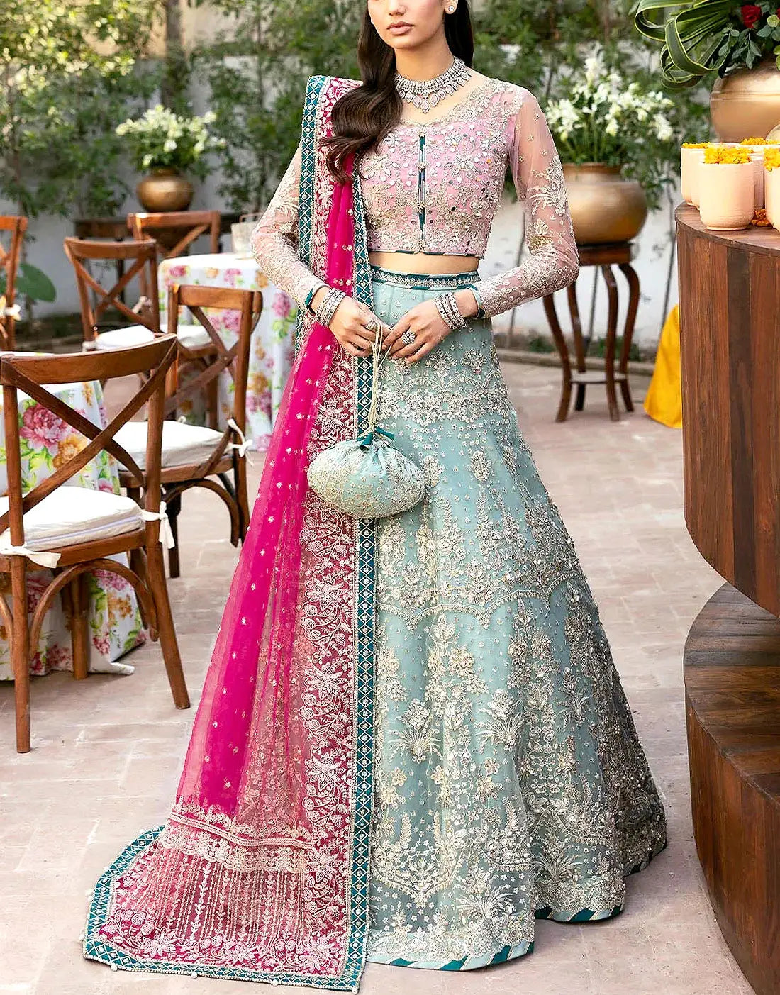 Glamorous Handwork Embroidered NET Bridal Wear Lehenga Dress 2026