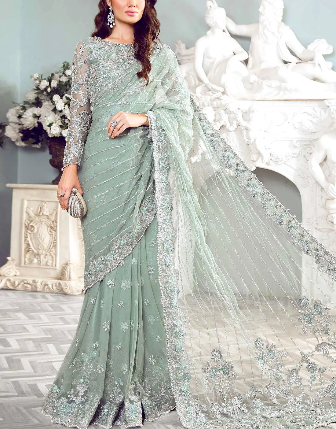 Luxury Heavy Embroidered with Handwork NET Saree