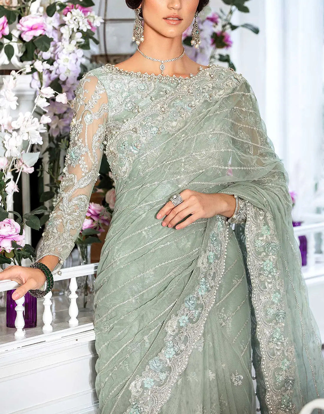 Luxury Heavy Embroidered with Handwork NET Saree