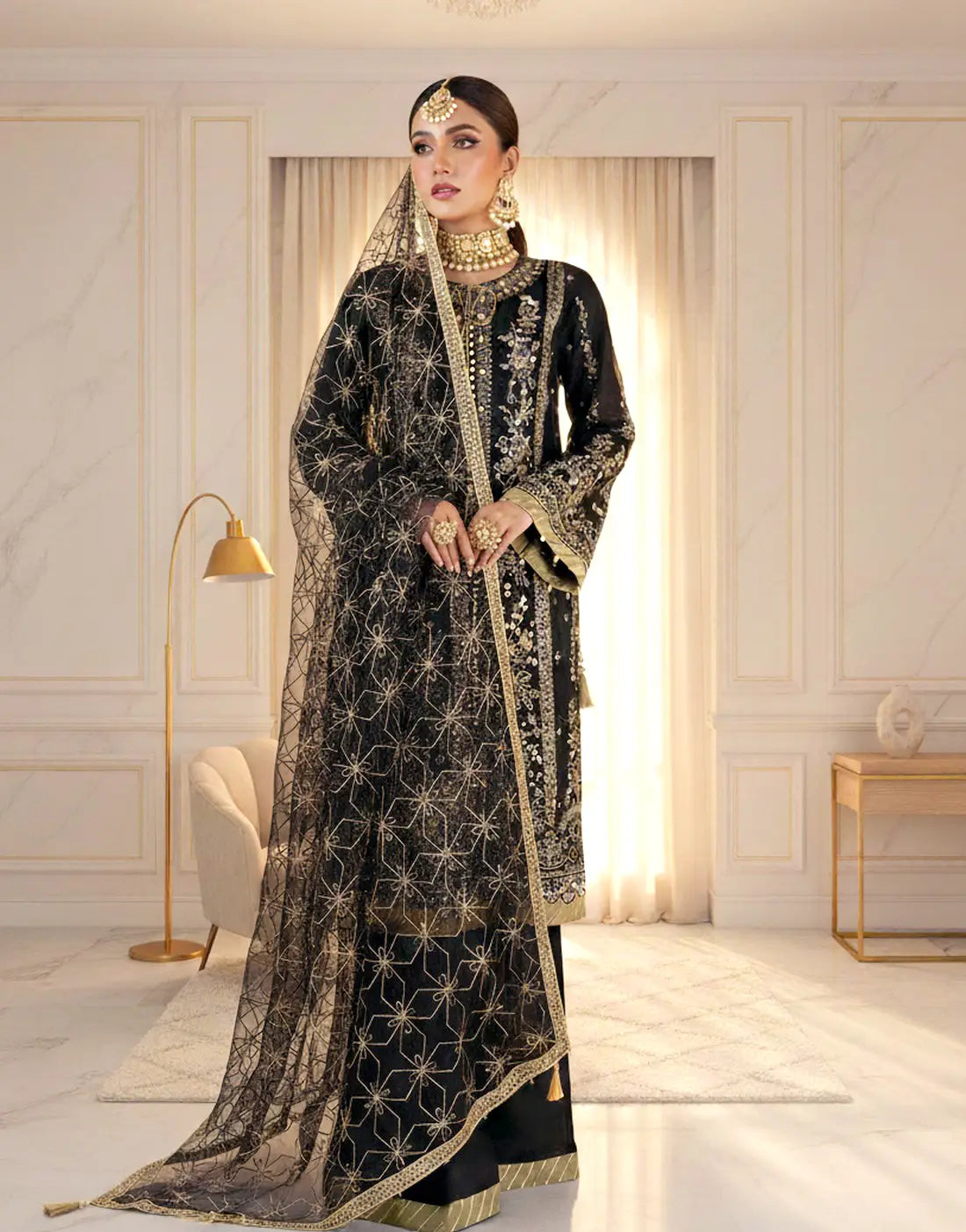 Dhanak Luxury Embroidered Black Organza Dress with Hand Embellishments
