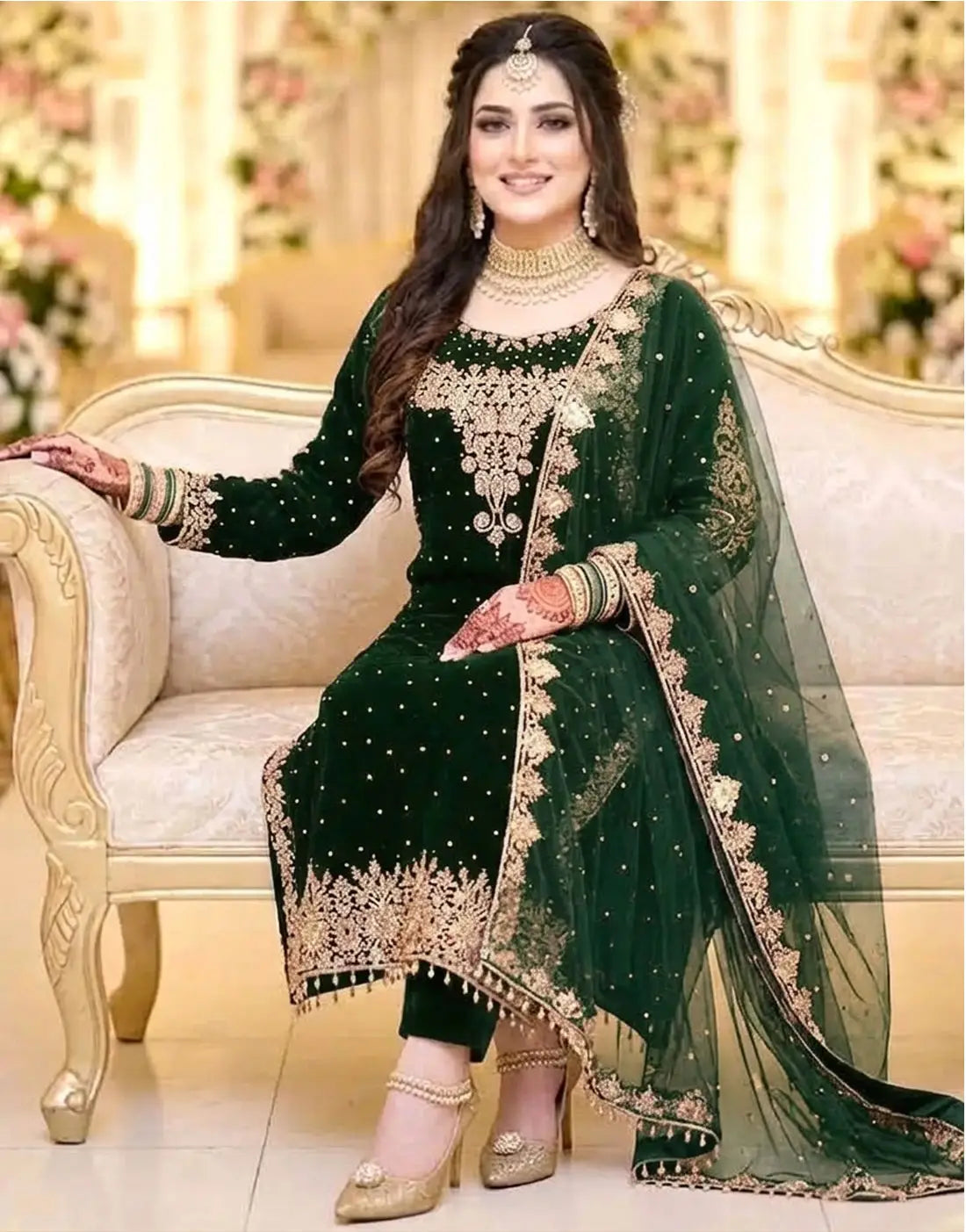green velvet dress with embroidery Luxurious Embroidered Bottle Rich Embellishments – Best Price Online in Pakistan Package Contents