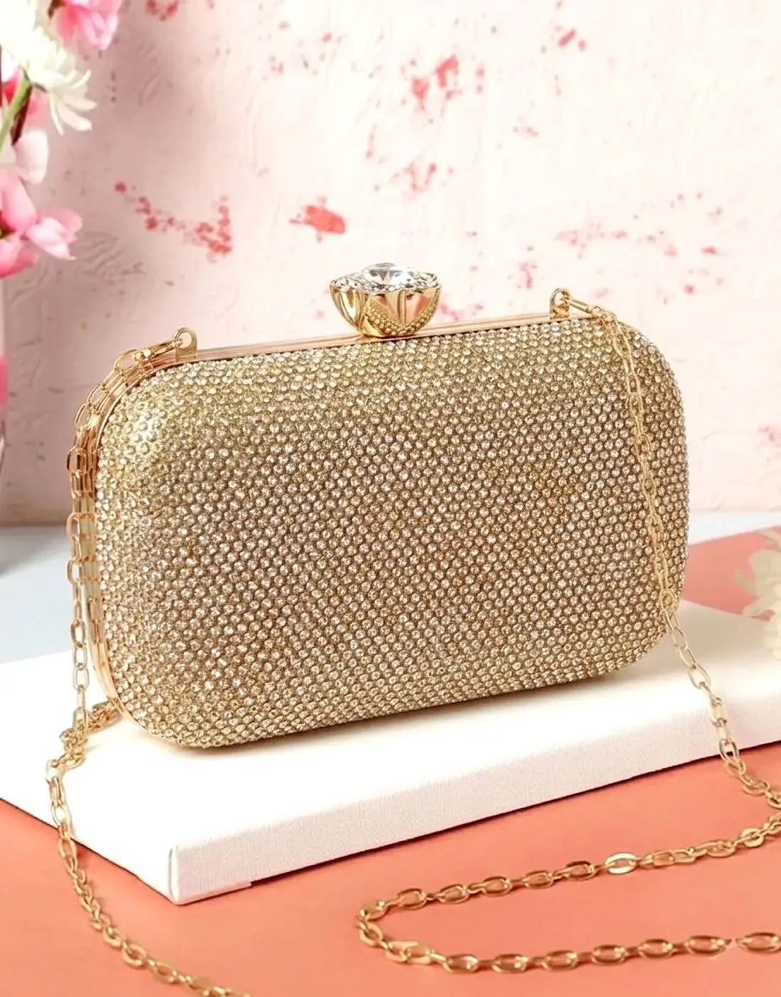 Sparkly Gold Rhinestone Evening Clutch Bag for Brides & Wedding Guest