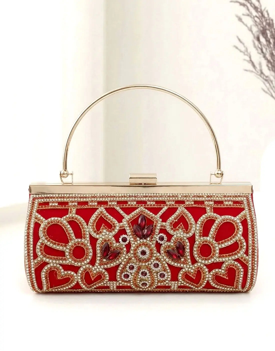 Royal Red Velvet Rhinestone Bridal Clutch