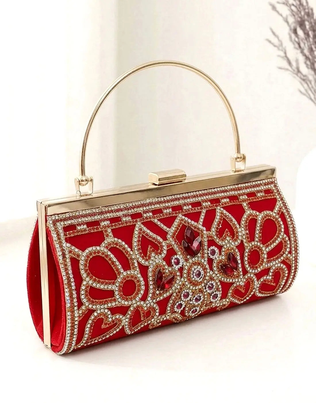 Royal Red Velvet Rhinestone Bridal Clutch