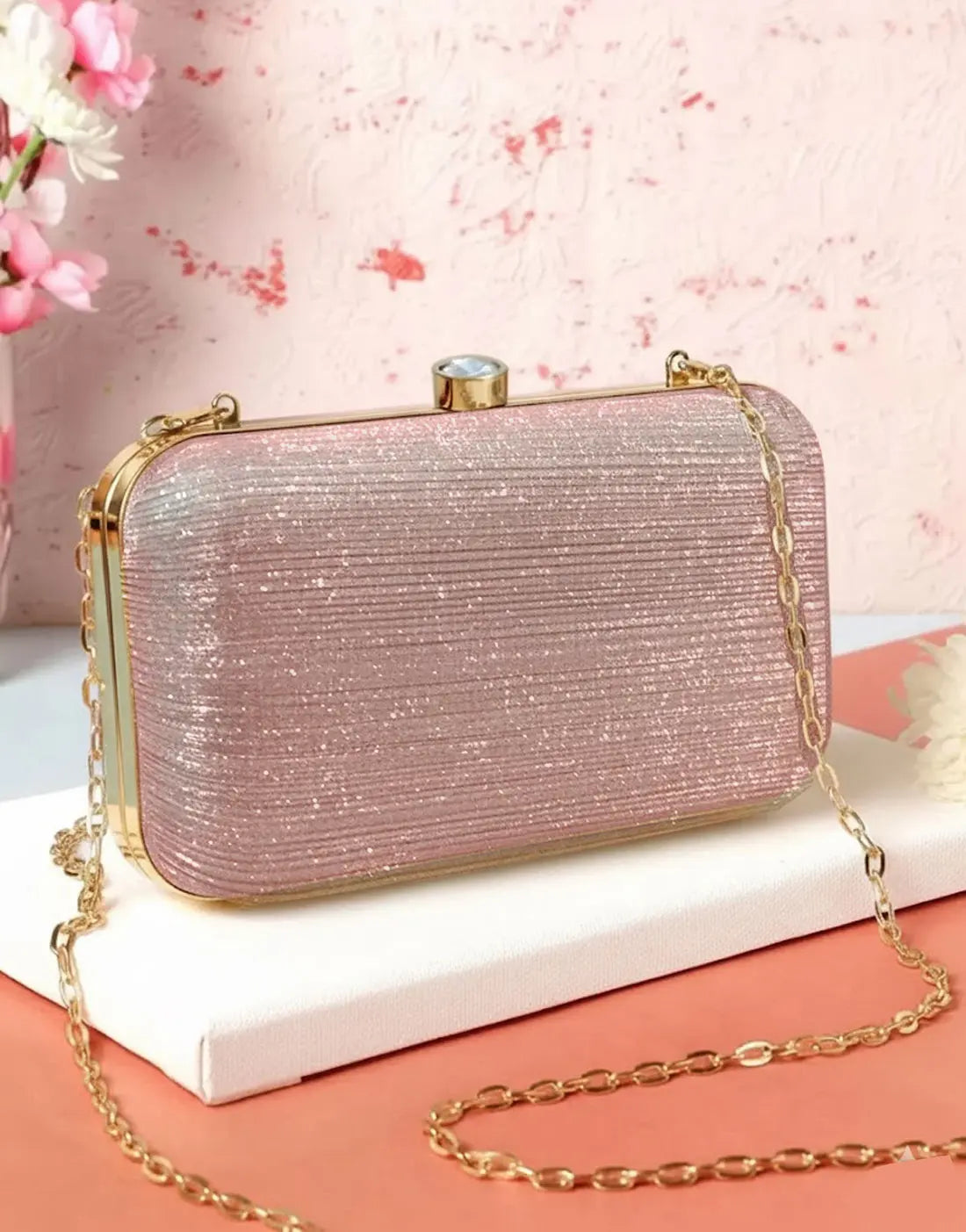 Glittering Pink Clutch Bag for Party & Formal Events