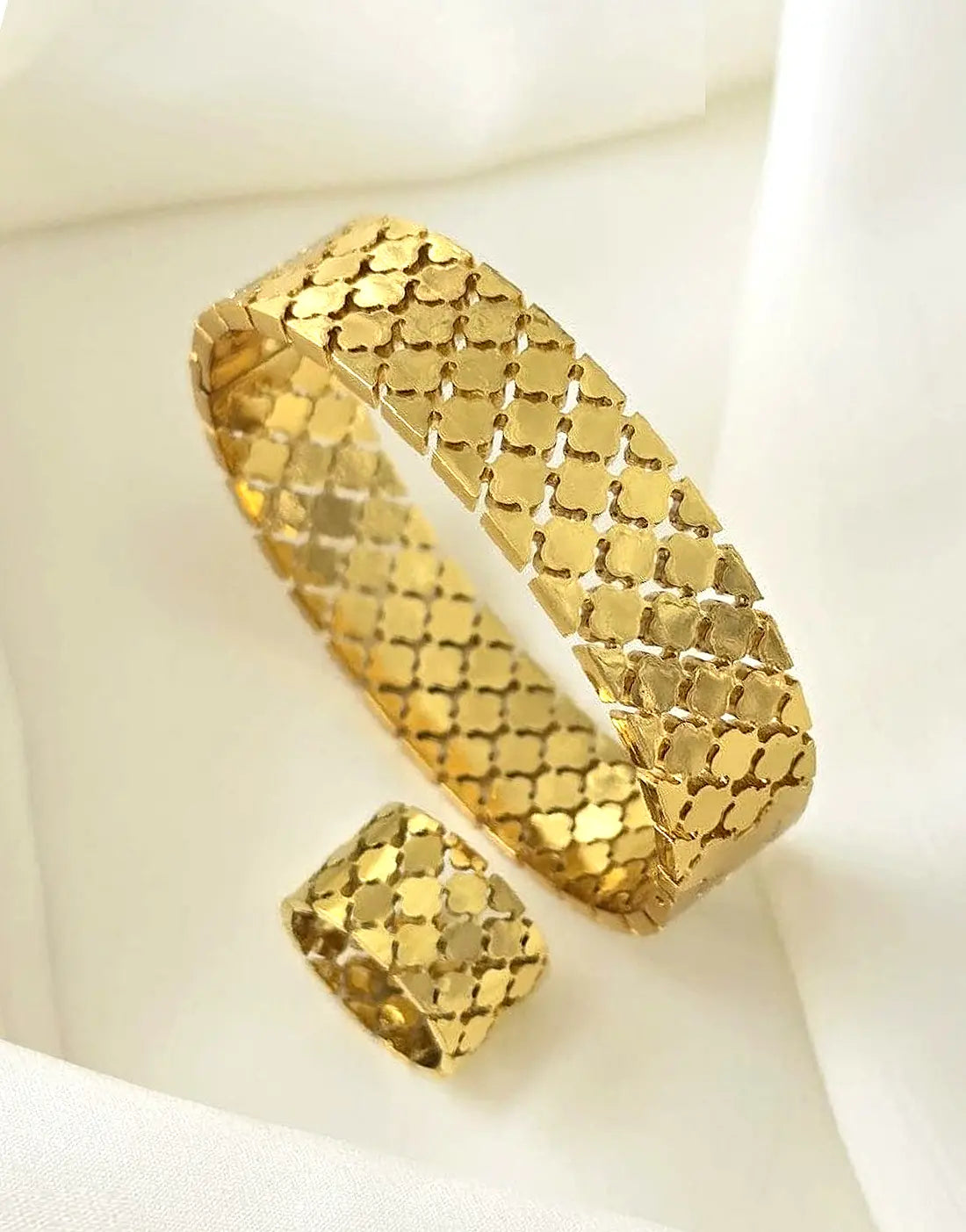Trendy Gold Plated Bangle and Ring Set – Stainless Steel Jewelry