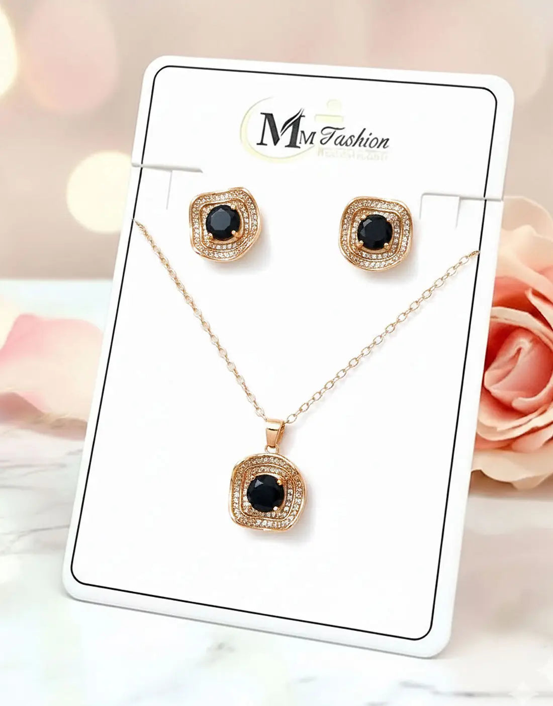 Elegant Rounded Square Shape Golden & Silver Necklace Set for Girls