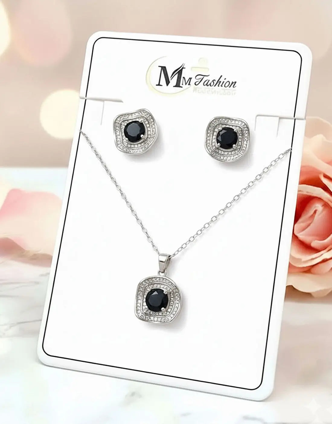 Elegant Rounded Square Shape Golden & Silver Necklace Set for Girls