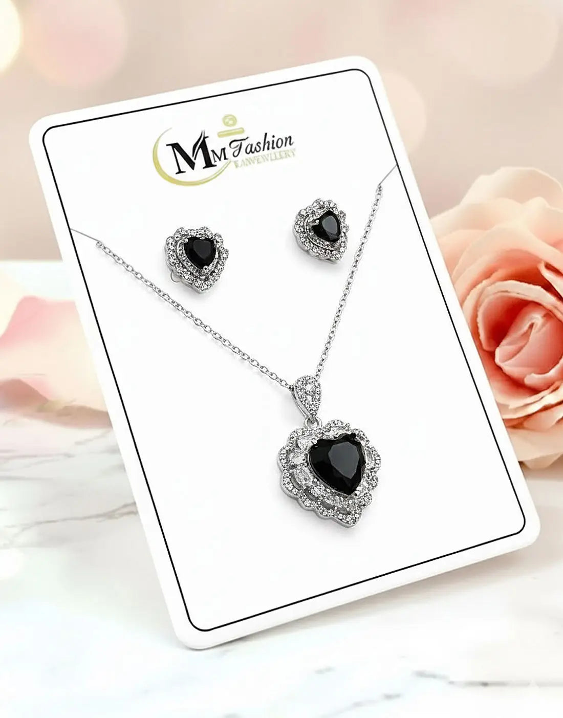 Elegant Heart Shape Silver Necklace & Earrings Set for Girls