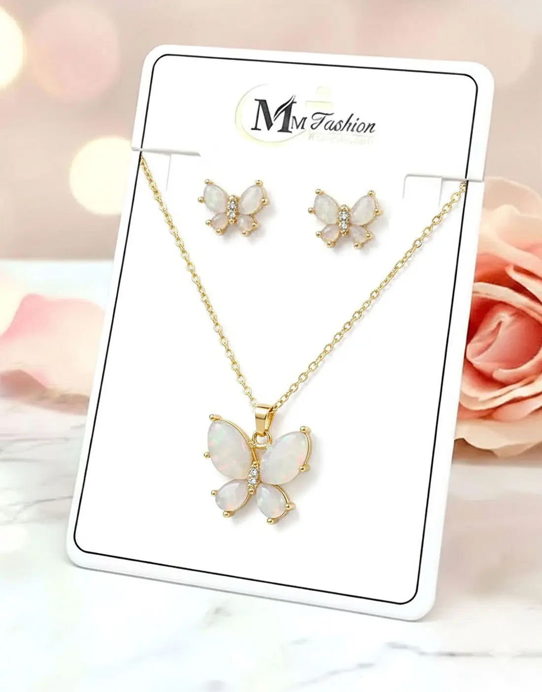 Adorable Butterfly Shape Golden & Silver Necklace Set for Girls