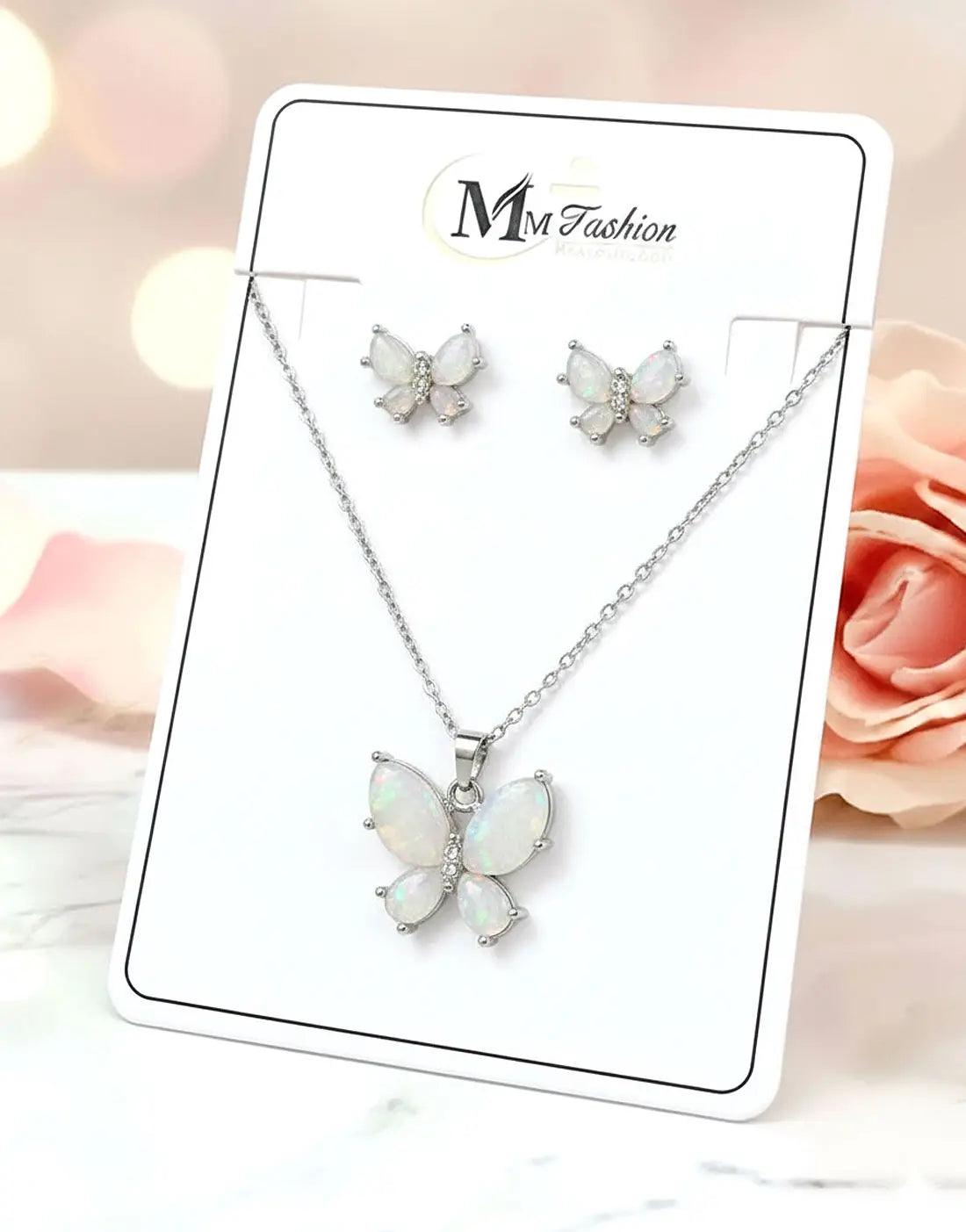 Adorable Butterfly Shape Golden & Silver Necklace Set for Girls