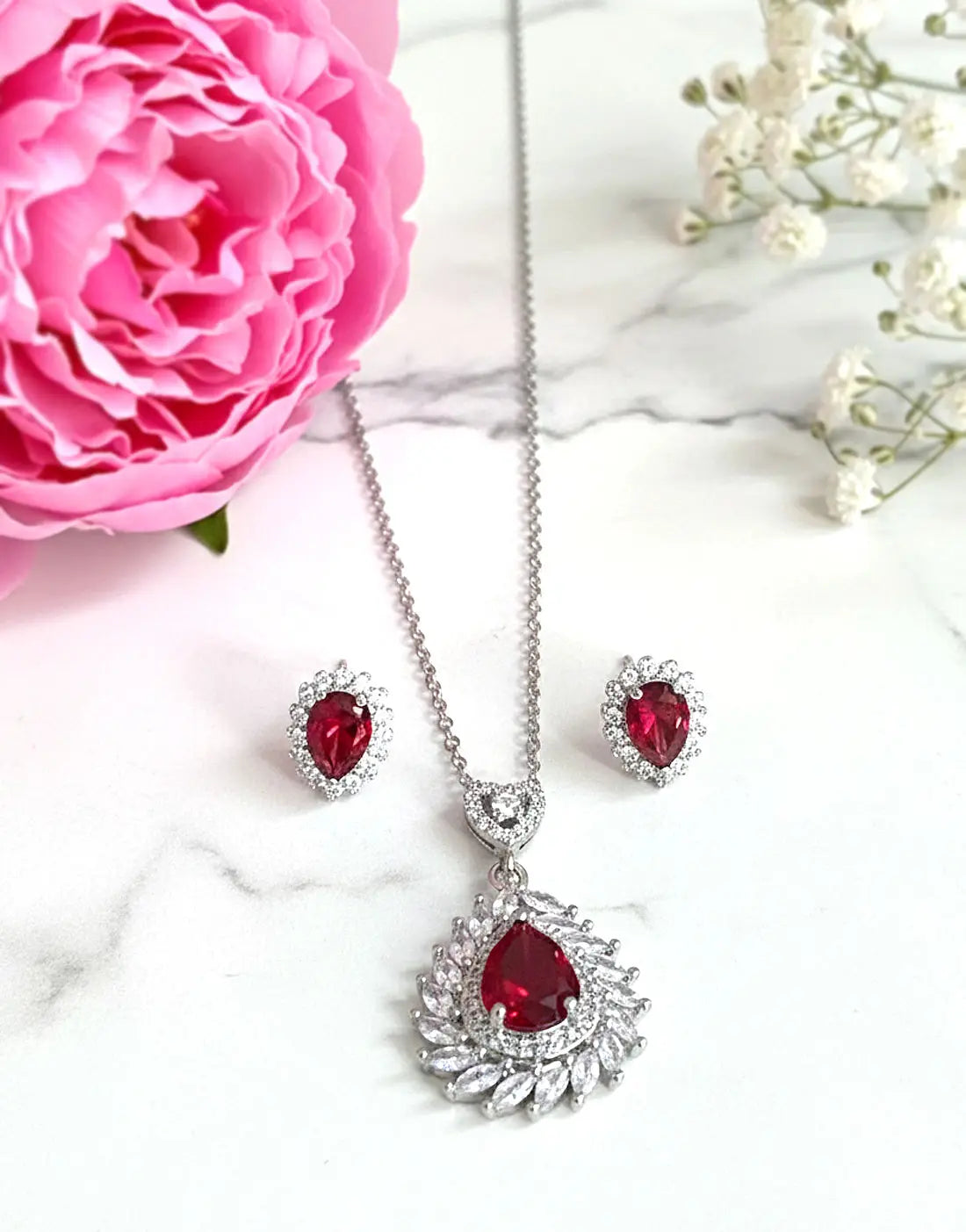 Elegant Silver Necklace & Earrings Set for Girls