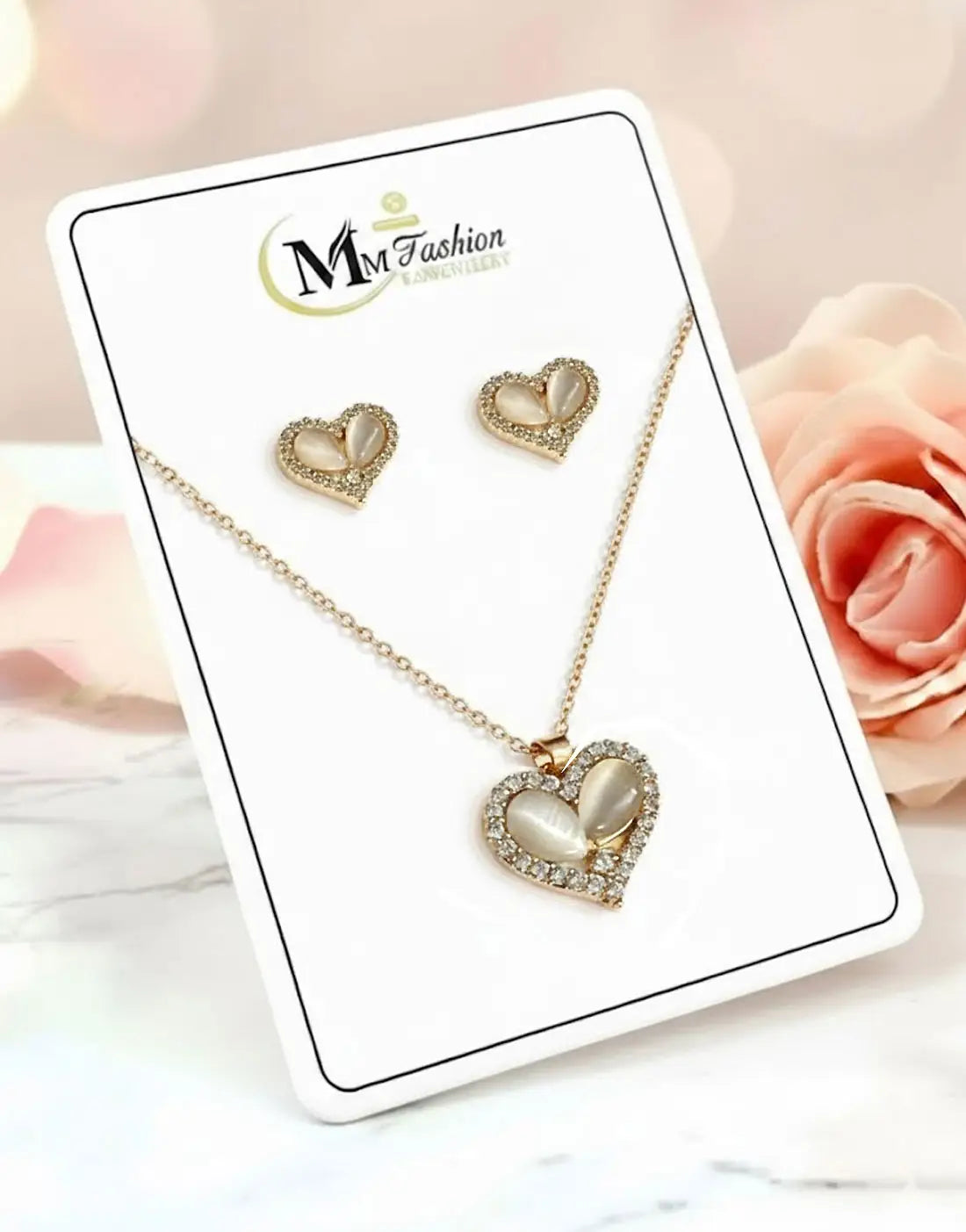 Adorable Heart Shape Golden & Silver Necklace Set