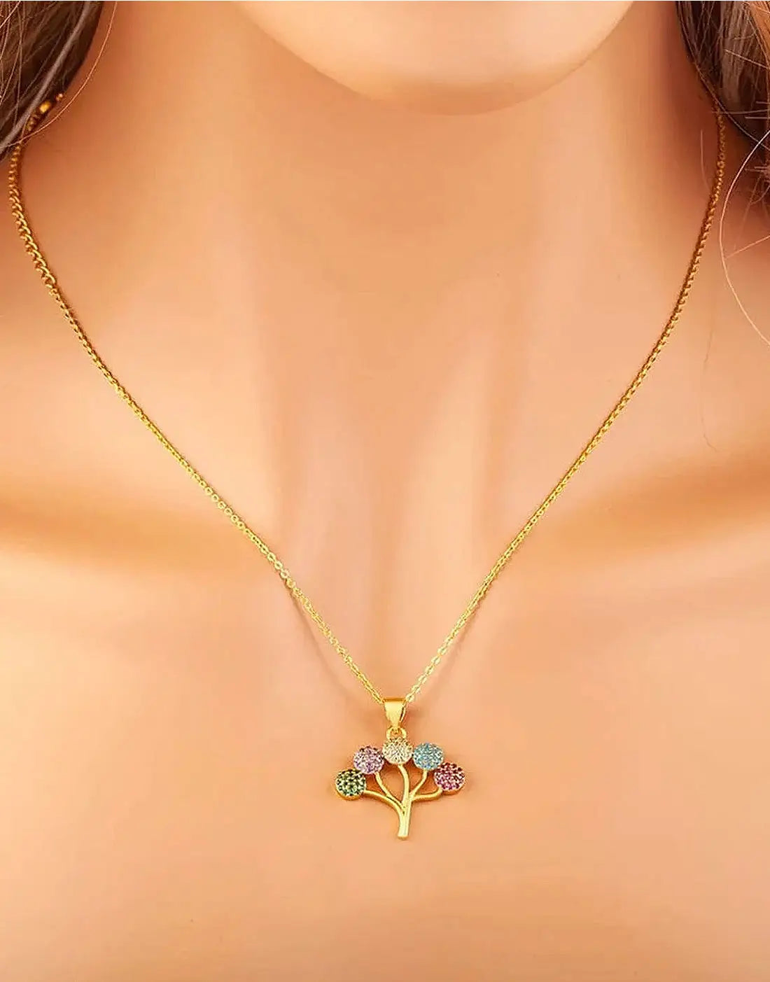 Stylish Minimalist Multicolor Tree Design Necklace & Earrings Set for Girls