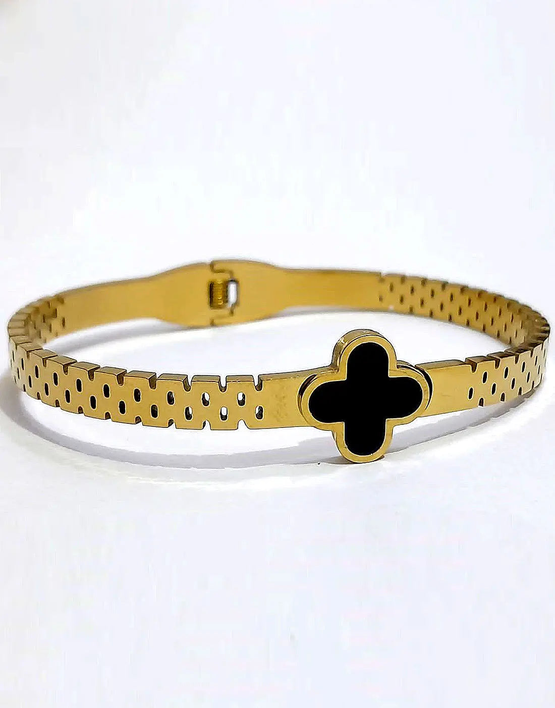 Minimalist Lucky Clover Stainless Steel Bangle Bracelet