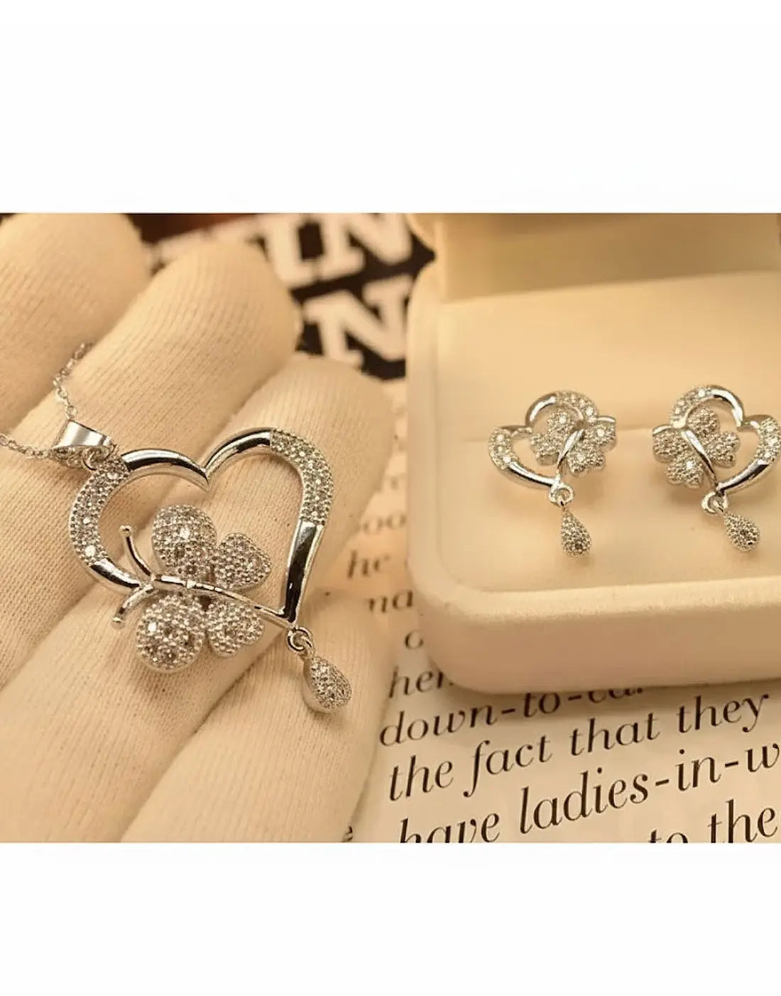 Elegant Butterfly & Heart Shape Silver Necklace Set for Girls