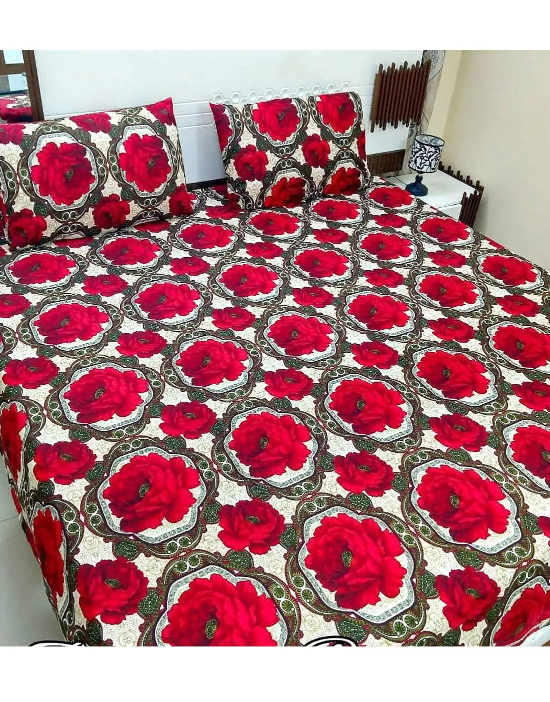 China Cotton King Size Bed Sheet Set with 2 Pillow Covers